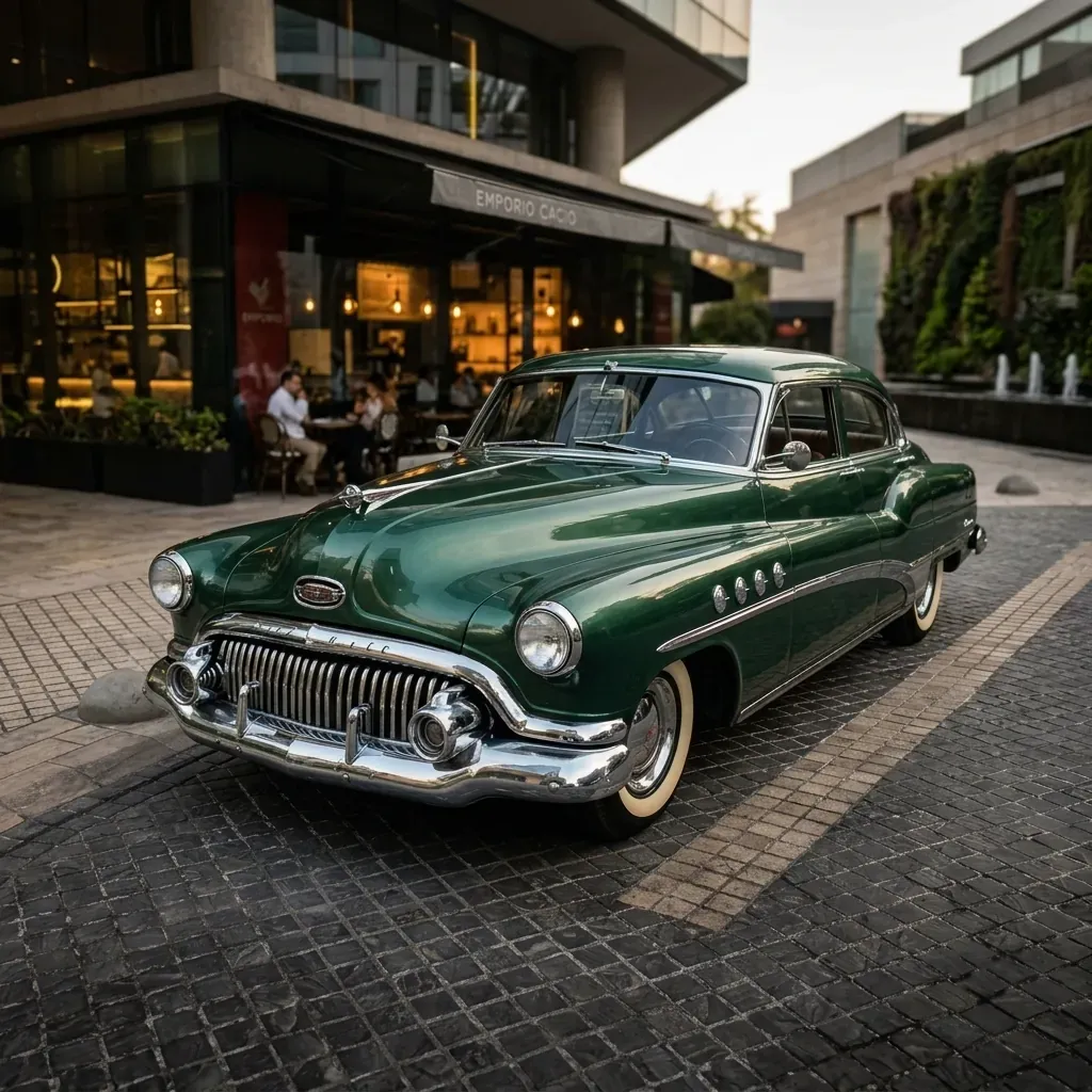 Auto clásico Buick Roadmaster Riviera 1952 verde metálico para bodas en Santiago